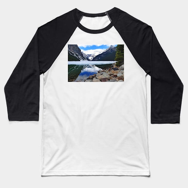 Lake Louise Victoria Glacier Alberta Canada Baseball T-Shirt by AndyEvansPhotos